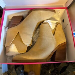 Vince Camuto Tan Suede Cutout Ankle Booties
